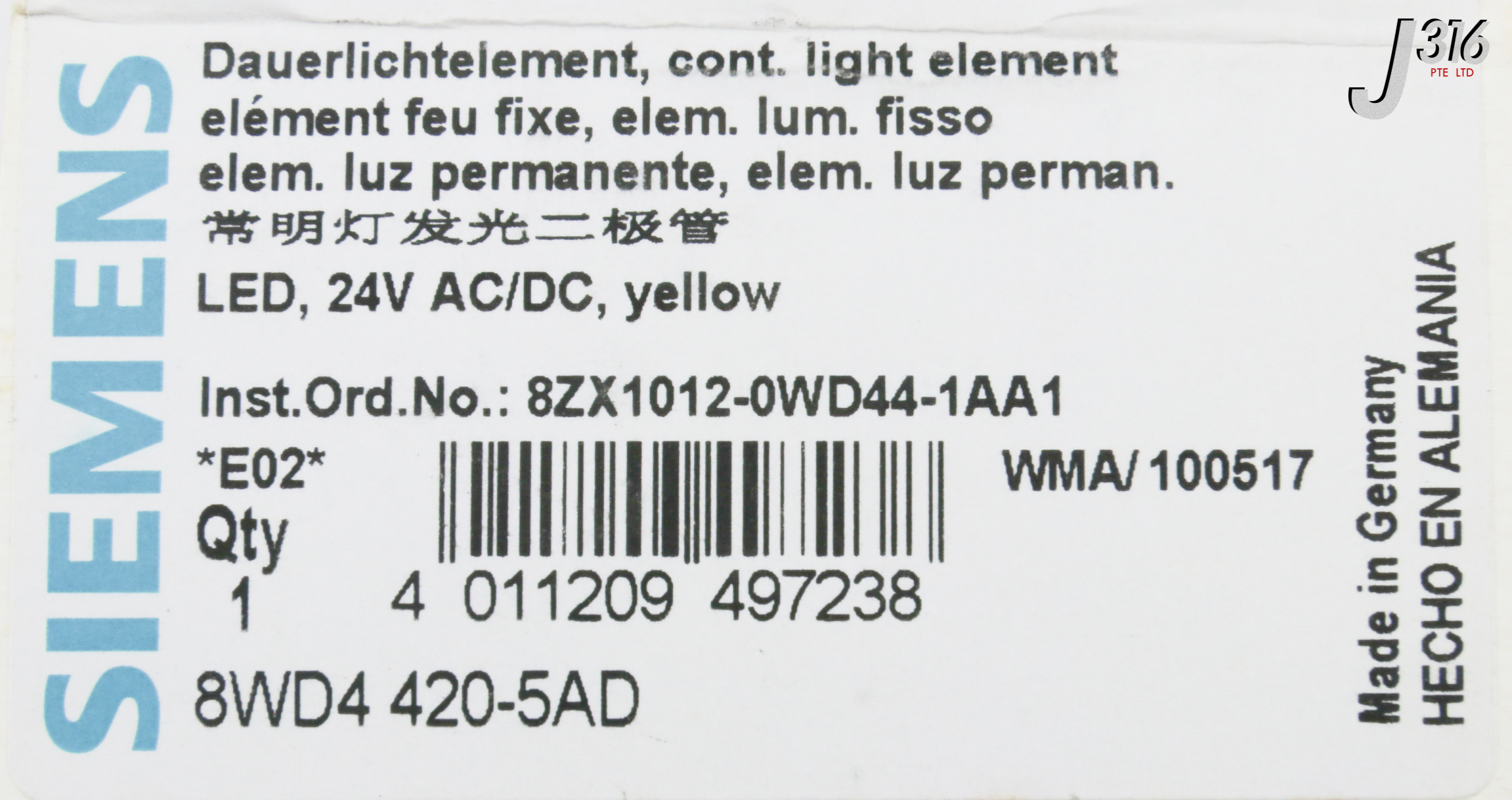 サンプル 30955 SIEMENS LED, 24V AC/DC,YELLOW (NEW) 8WD4 420-5AD | eBay